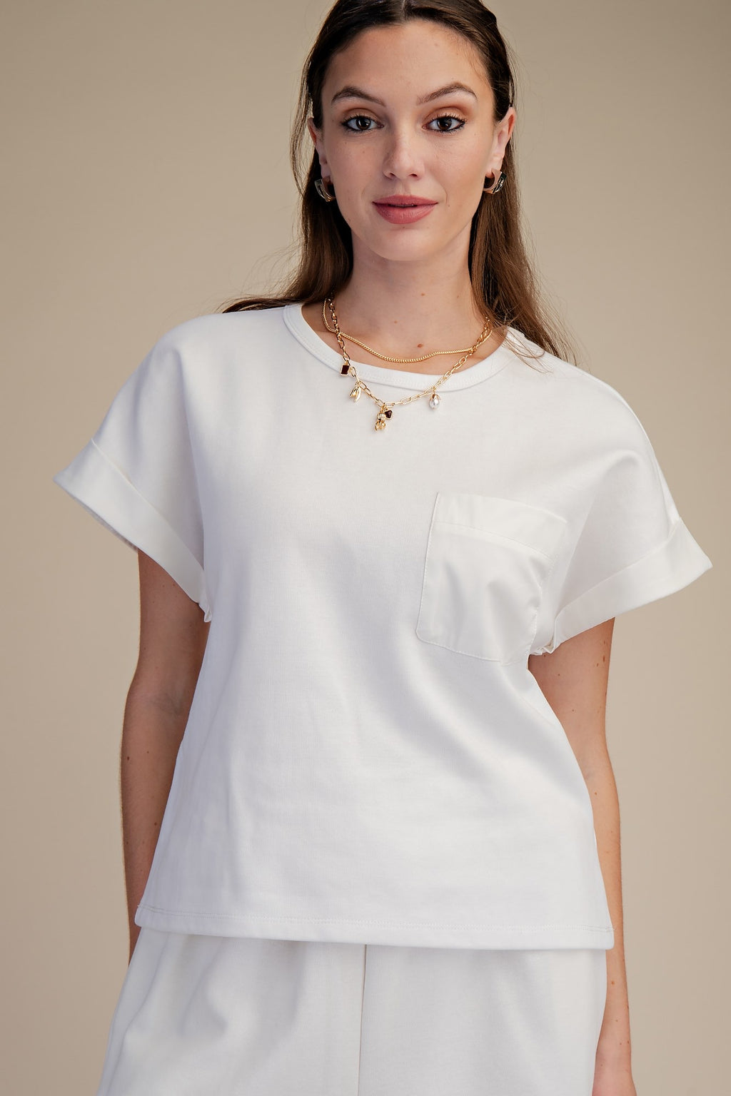 White Round Neck Short Sleeve Top