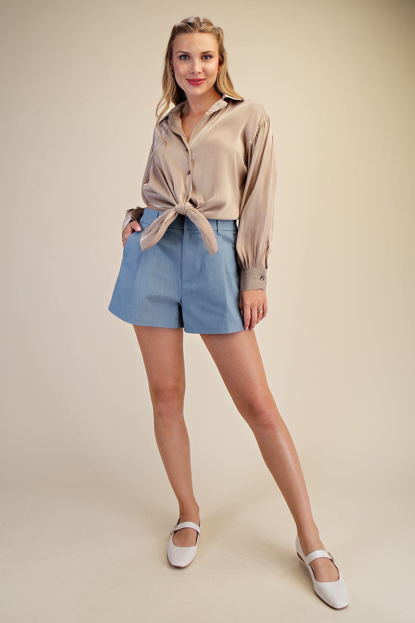 Champagne Taupe Collared Blouse