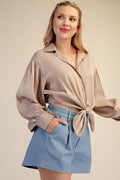 Champagne Taupe Collared Blouse