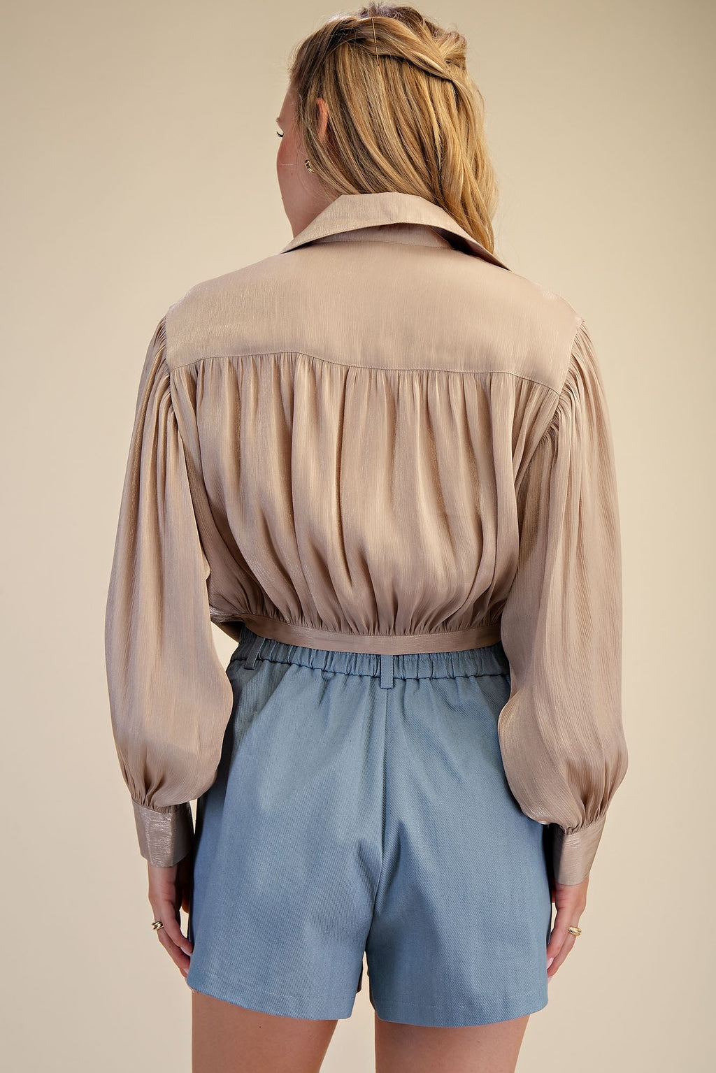 Champagne Taupe Collared Blouse