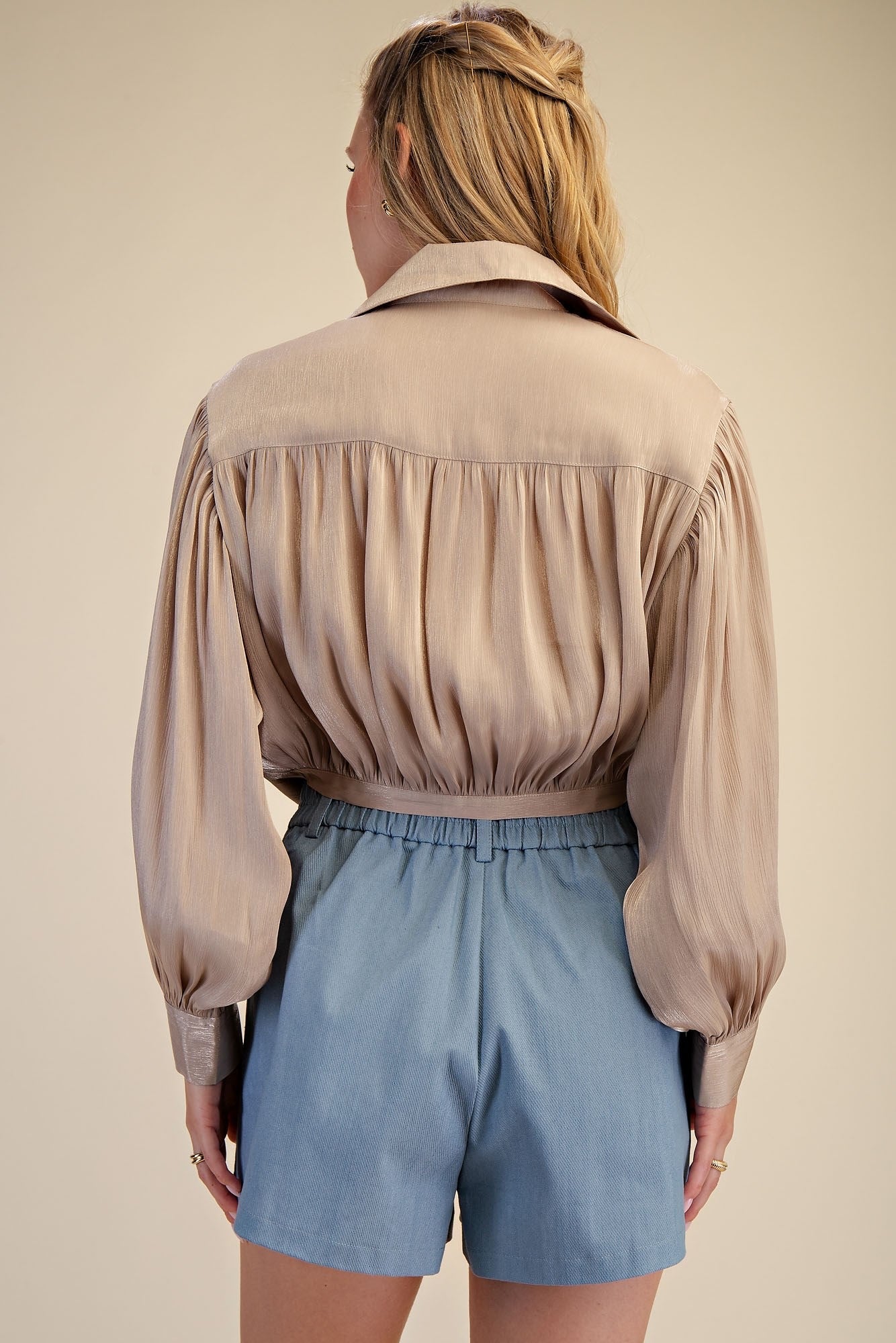 Champagne Taupe Collared Blouse