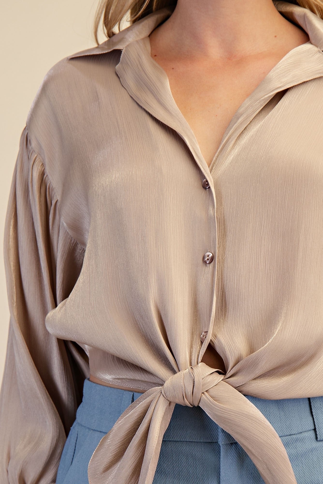 Champagne Taupe Collared Blouse