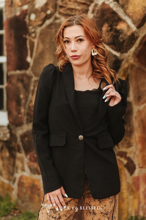 Black Puff Long Sleeve Blazer