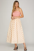 Polka Dot Pink Strapless  Midi