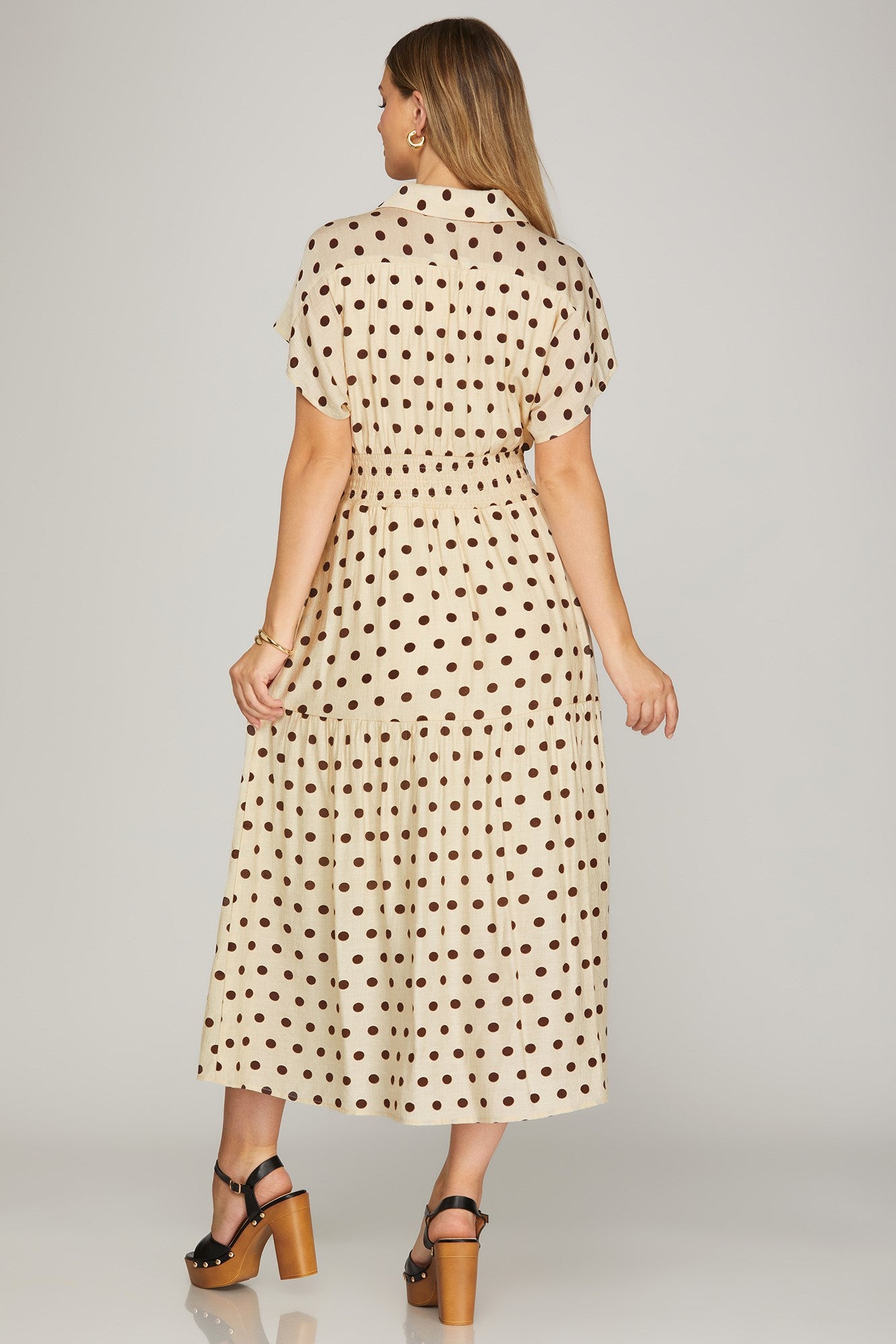 Cream Polka Dot  Midi Dress