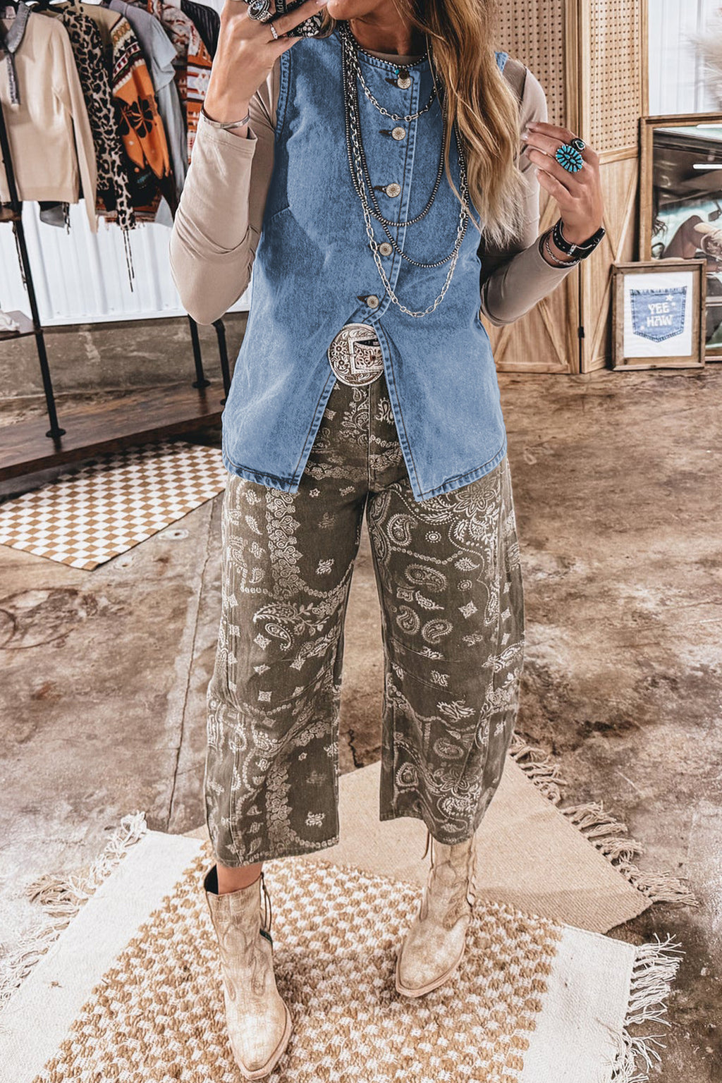 Ashleigh Blue Buttoned Front Slit Denim Vest