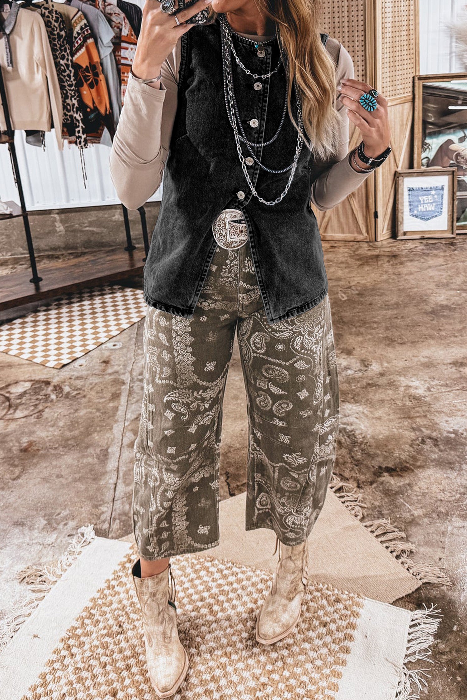 Ashleigh Blue Buttoned Front Slit Denim Vest