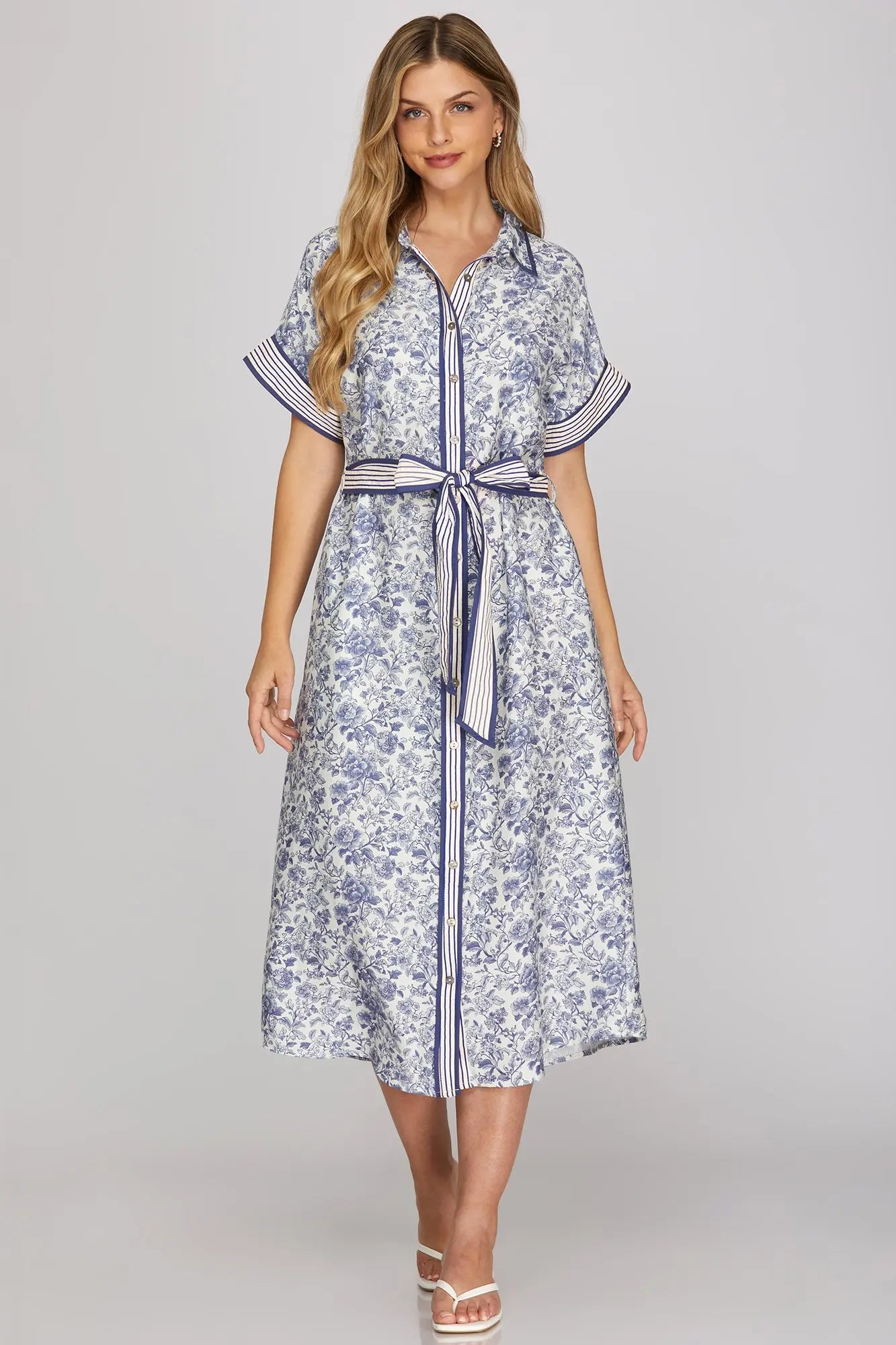 Blue Floral Midi Dress