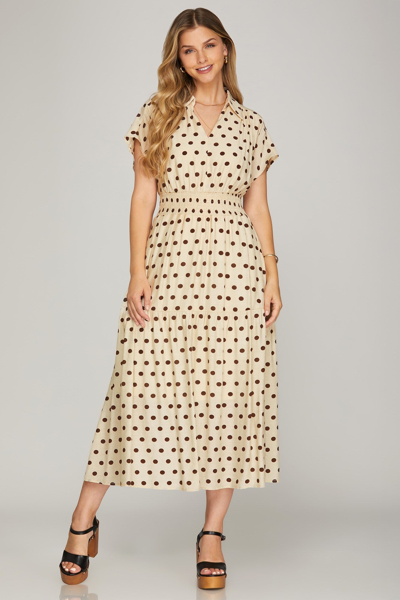 Cream Polka Dot  Midi Dress
